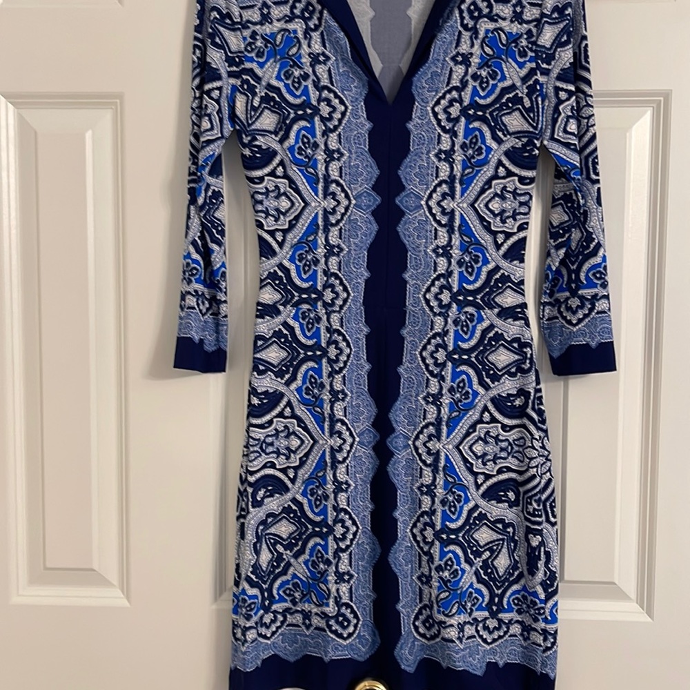Knee length long sleeve Cache Dress. Can be worn at work or at a party.